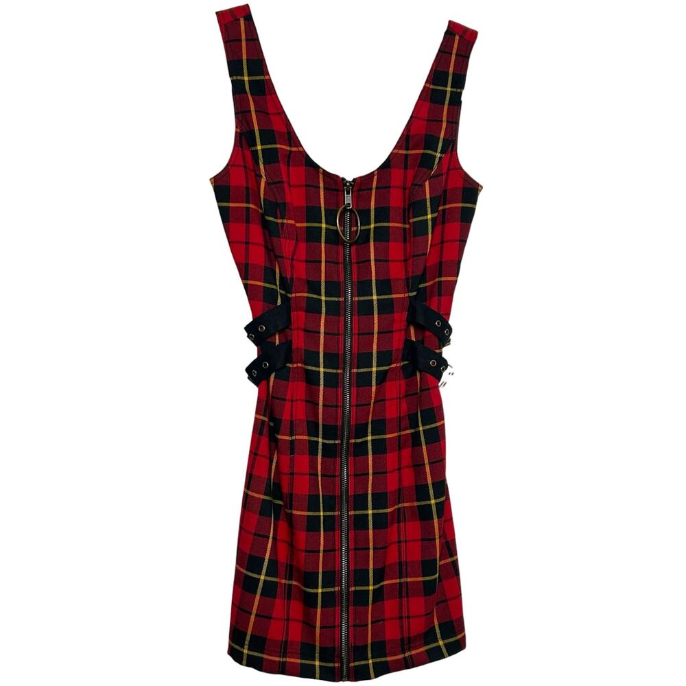 Betsey Johnson Red and Black Plaid Zip Up Mini Dress Size 2